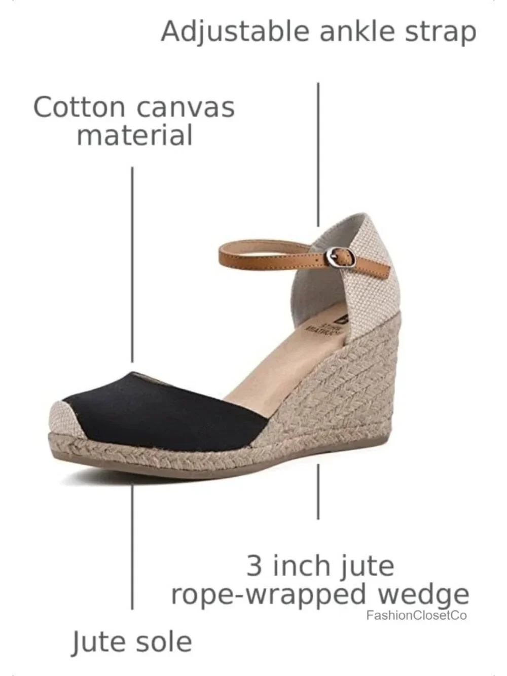 Espadrille Wedge Sandal with Cushioned Insole and Adjustable Ankle Buckle